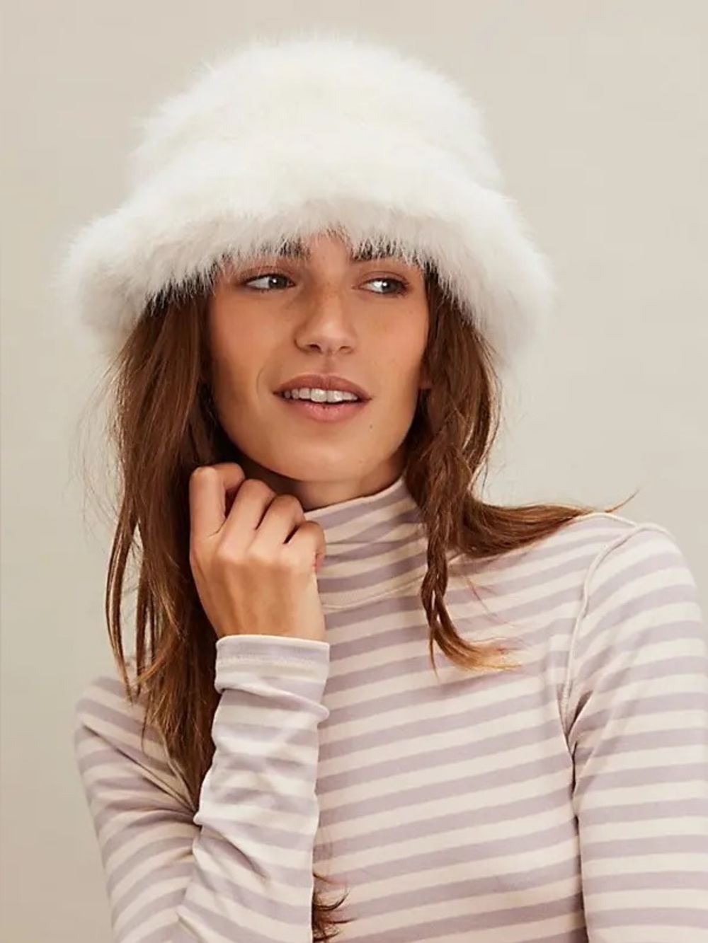 Unreal Fur Free people White Faux Fur Bucket Hat